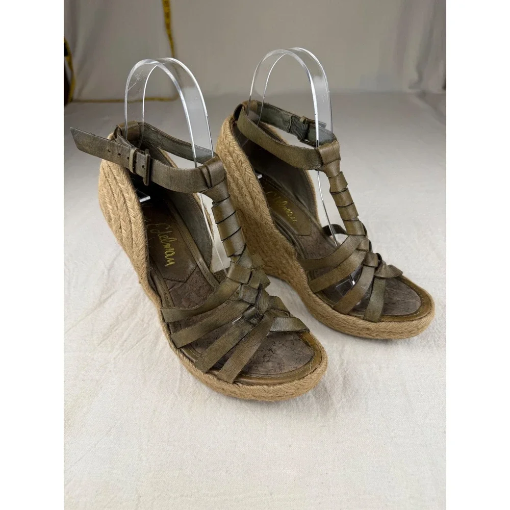 Sam Edelman Leroy Wedge Sandals Womens 5.5M Olive Green Bohemian Chic Espadrille